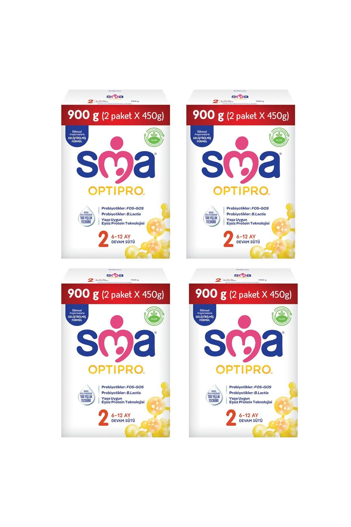 SMA Optipro Probıyotik 2 Numara Bebek Sütü 900gr-4 Adet