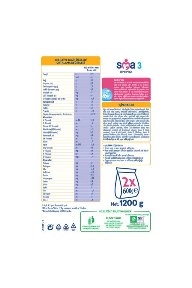 Optipro 2 Devam Sütü 1200 gr 3 Adet