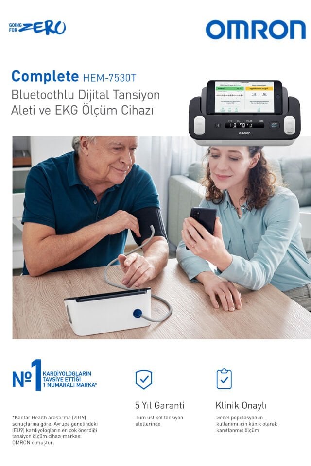 Complete Akıllı Tansiyon ve EKG Ölçüm Cihazı Pilli – Bluetooth, AFib Göstergeli, 5 Yıl Garantili