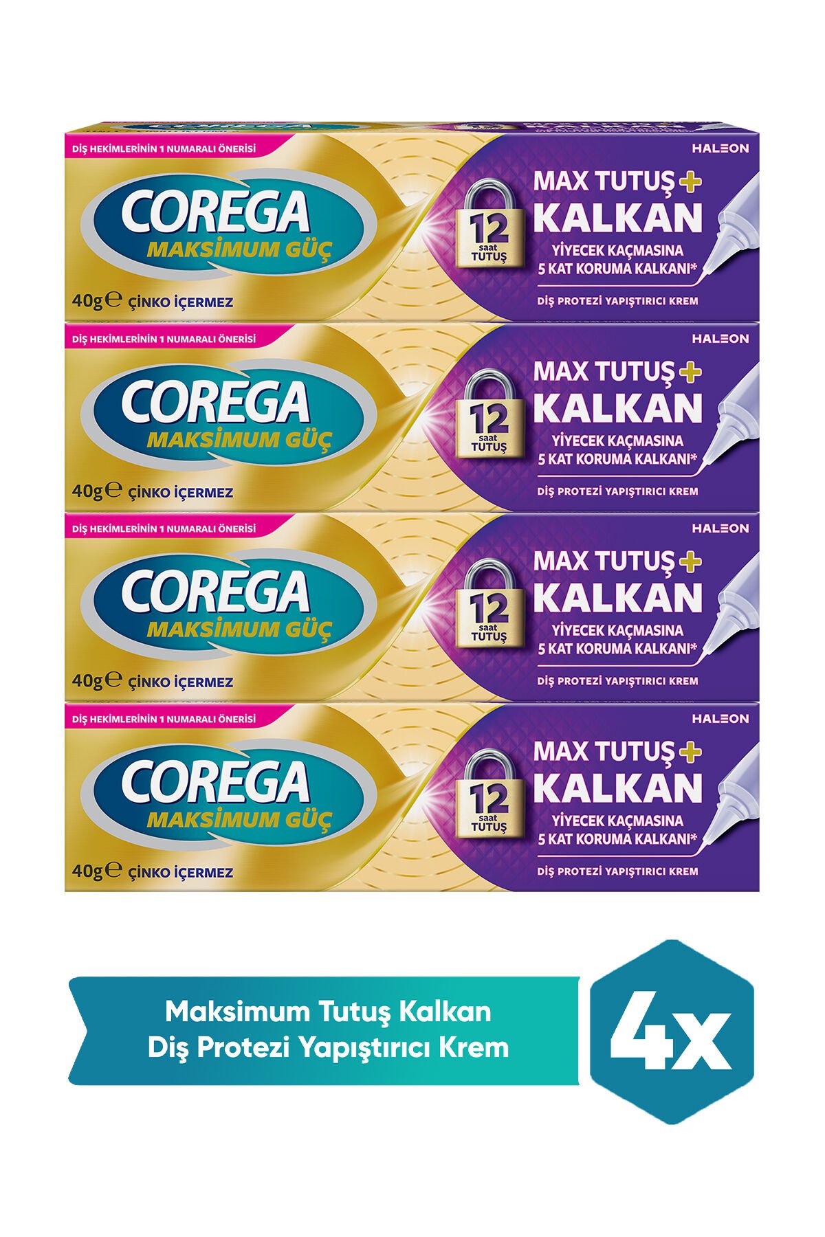 Corega Max Tutuş+Kalkan Diş Protez Yapıstırıcı Krem-4 Adet