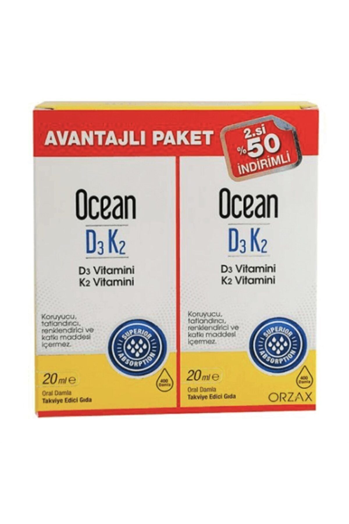 Vitamin D3k2 Damla 20 Ml 2'li Avantaj Paket