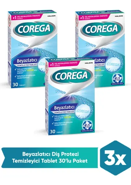 COREGA Beyazlatıcı Temizleyici 30 Tablet+3 Adet