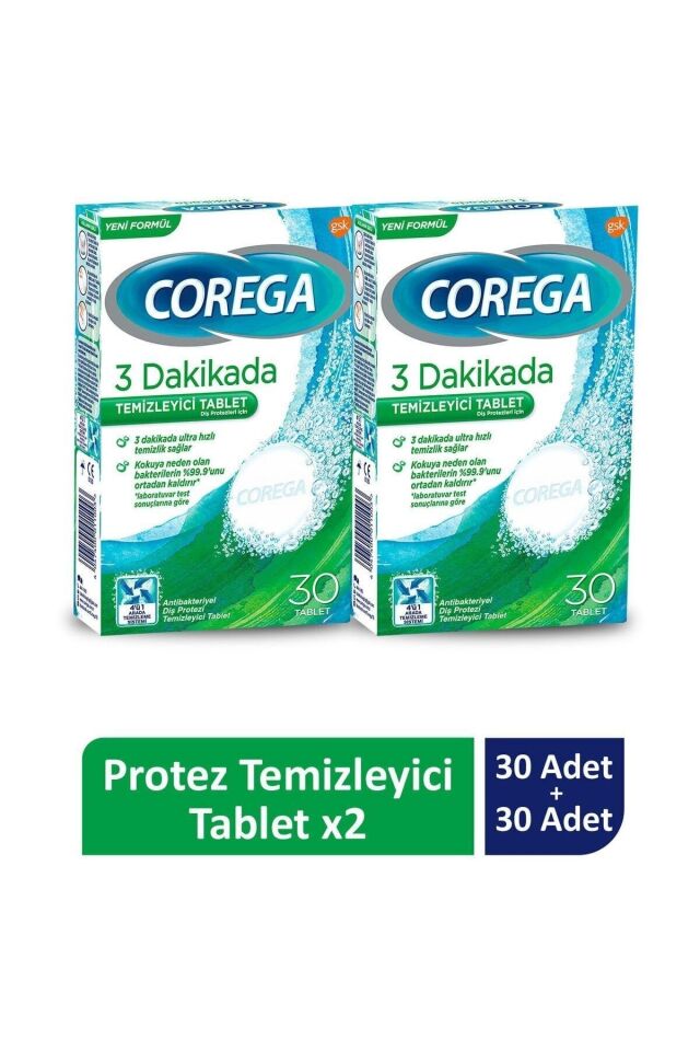 Corega 3 Dakikada Temizleyici 30 Tablet+2 Adet