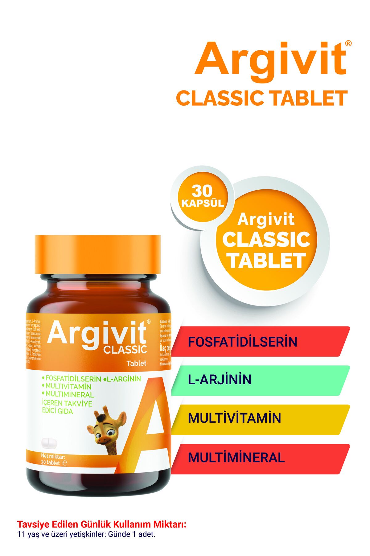 Classic Fosfotidilserin, L-Arjinin, Multivitamin ve Multimineral İçeren Tablet 30 Tablet