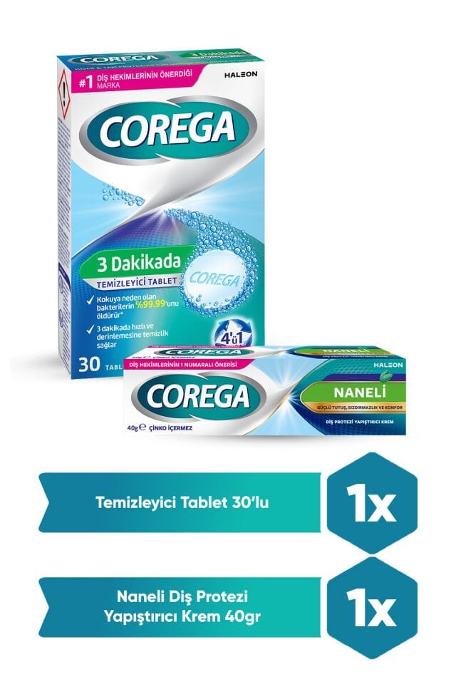 Süper Protez Yapıştırıcı Krem Naneli 40gr + Cleanser Bio Temizleme Tableti 30'lu
