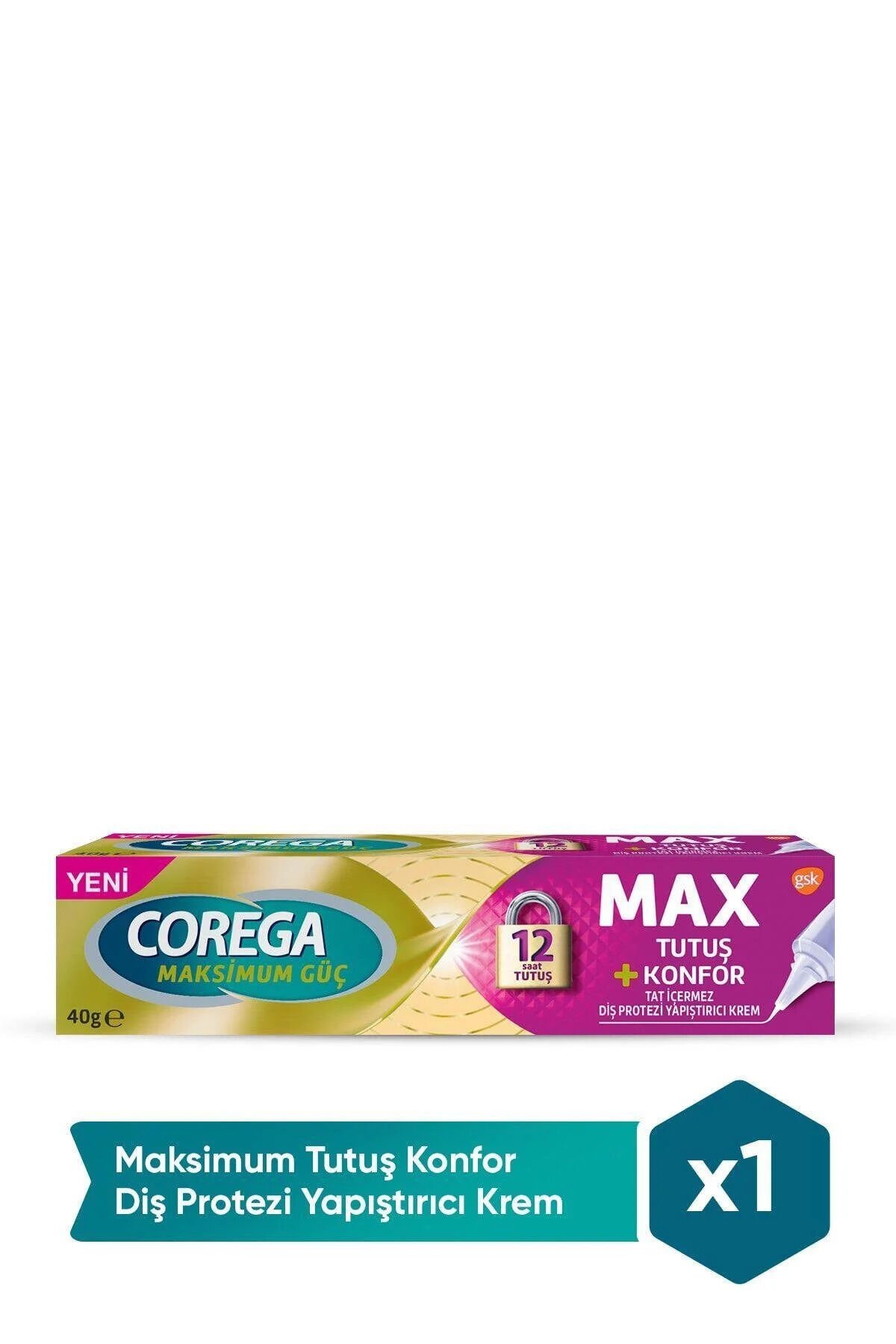 Corega Max Tutuş+Konfor Diş Protezi Yapıştırıcı Krem 40g