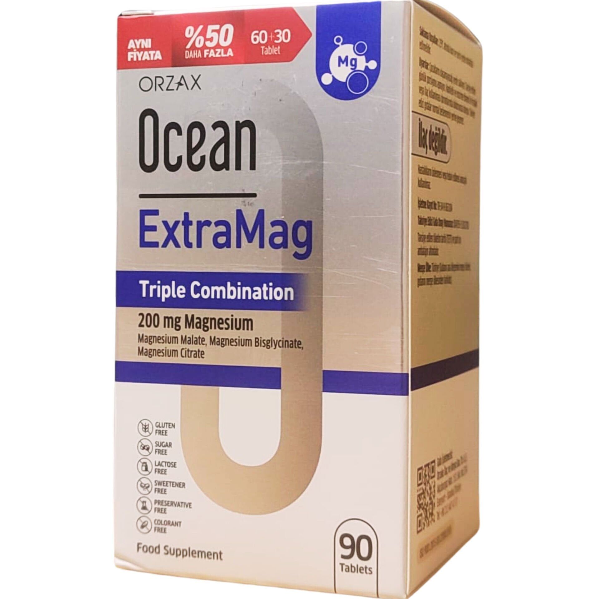 Orzax Ocean ExtraMag Üçlü Magnezyum Kombinasyonu 90 tablet Avantajlı Paket