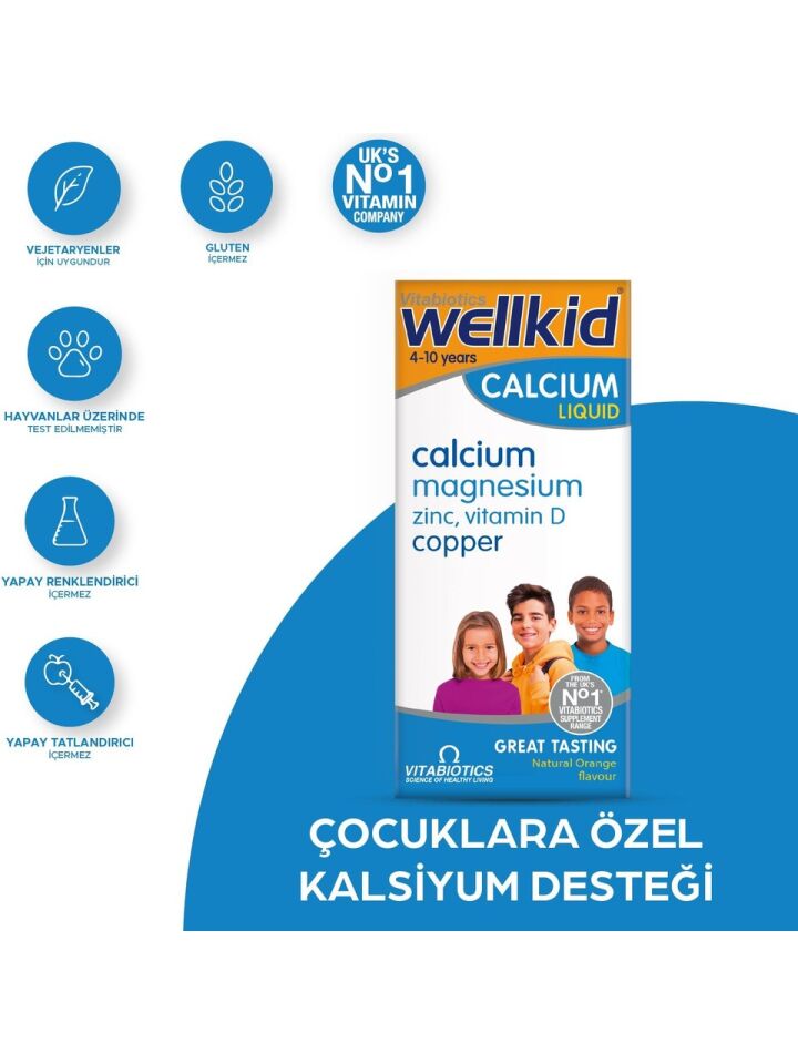 Wellkid Calcium Liquid 150 ml 4-10 Yaş Çocuklar İçin Vitamin ve Mineral Desteği